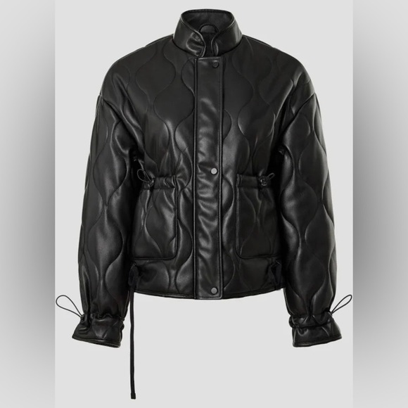 Slate & Willow Quilted Faux Leather Black Jacket Size Small - Picture 6 of 16